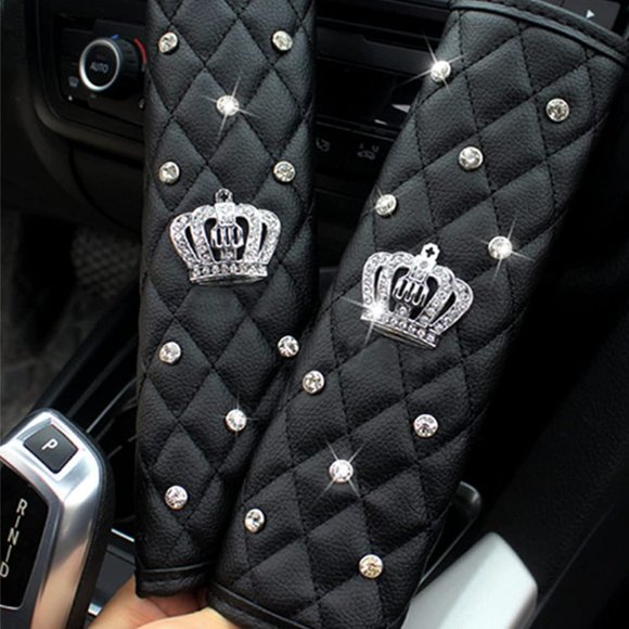4PC Crown Leather Crystal Diamond Rhinestones Car Accessories - Picture 2 of 8